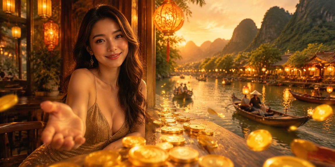 Người dùng chơi slot game tại Hội An với ly cà phê Việt Nam trên tay