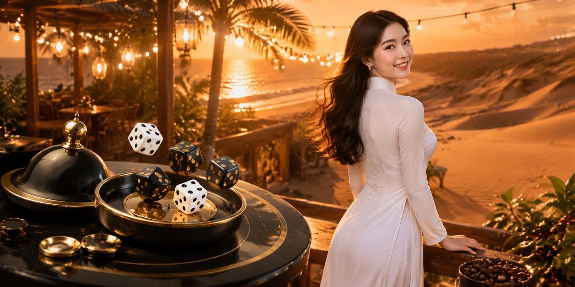 Người phụ nữ mặc áo dài chơi tài xỉu trực tuyến tại Mũi Né với nắng biển rực rỡ